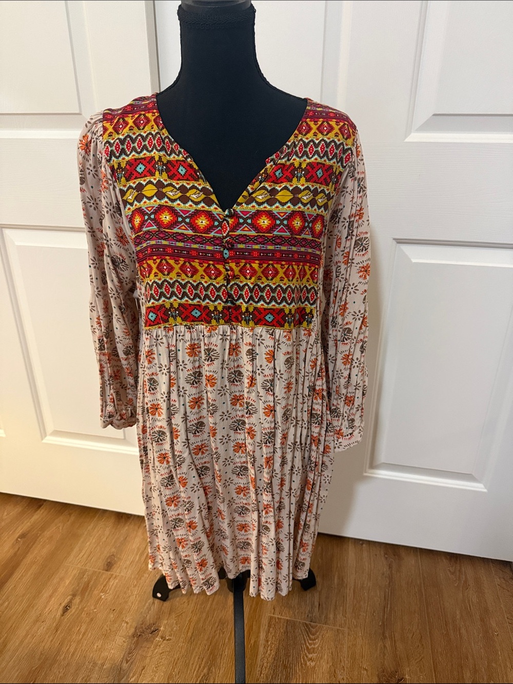 Umgee Multicolor Women’s Geometric Floral Boho Dress Tunic Festival 70s XL